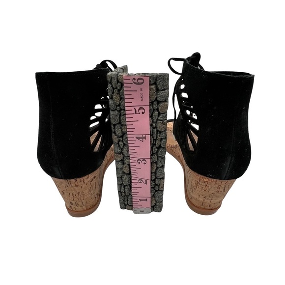 Black Lace Up Loraine Open Toe Sandal Wedge Heels Sandals Size 7.5 Women’s - Picture 6 of 7